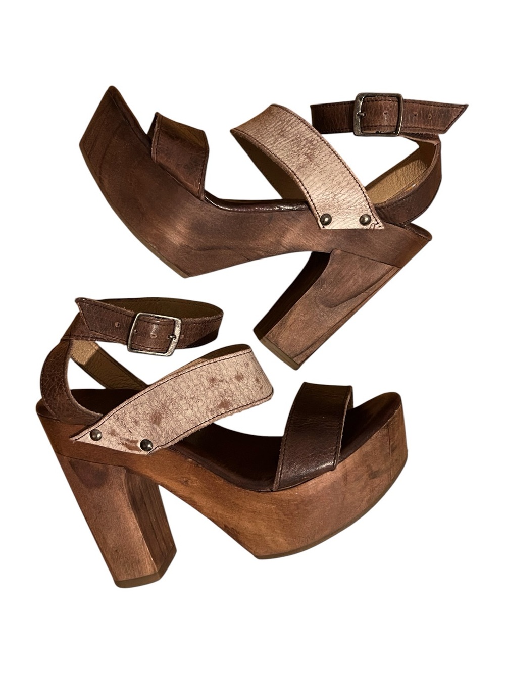 Bed Stu SOPHIE Distressed Leather Boho Style Platform Heel Brown Sandals Size 8